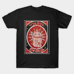 Lucky/Maneki Cat in Vintage Style (Black) T-Shirt